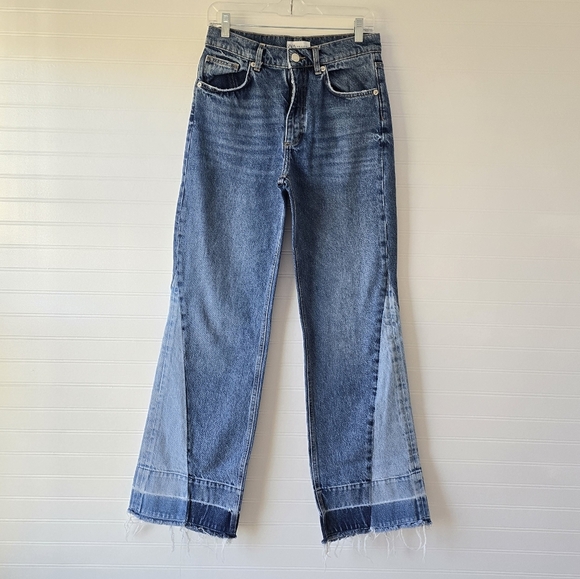 Zara Wide Leg Patchwork Collection Raw Hem Denim Jean 6 - Picture 5 of 7